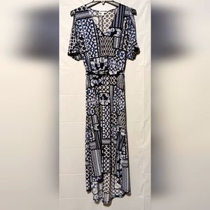 Westport 1962 EUC Women's Hi Lo Dress, Medium, Blue, Navy, White Pattern